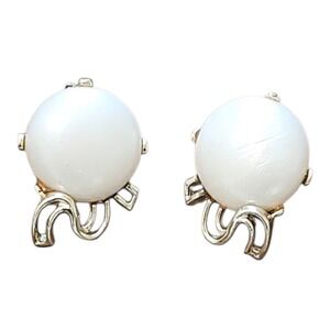 Vintage Marboux Clip On‎ Earrings White Faux Pearl Silver Tone Designer